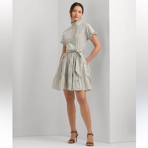 NWOT LAUREN Ralph Lauren Women's Striped Cotton Broadcloth Shirtdresss Size 14